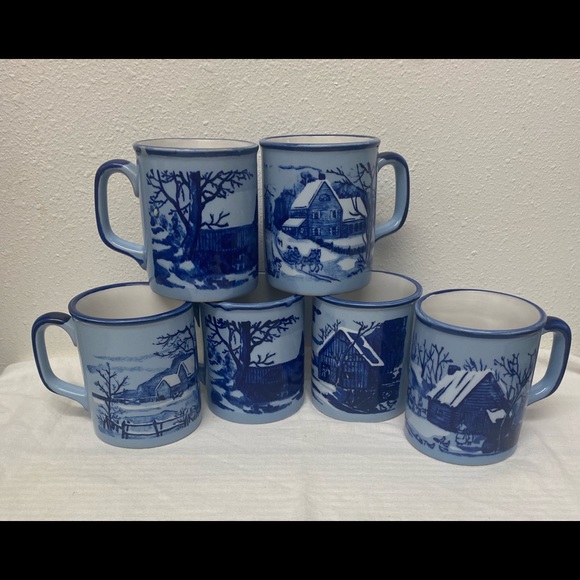 Vintage 6 Cobalt Blue Coffee Mugs